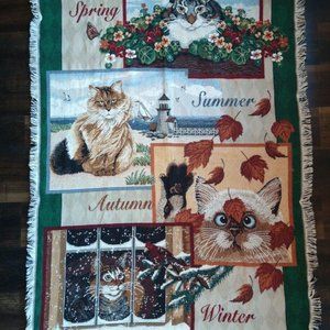 Goodwin Weavers by Crown Crafts Four Seasons Cat Throw Blanket Tapestry